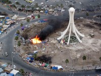 Public place in fire.