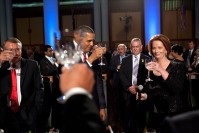 Julia Gillard proposes a toast to Barack Obama.
